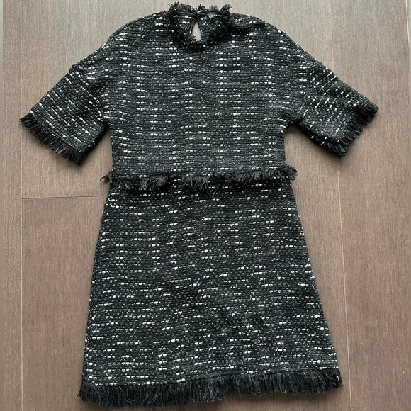 Zara | Dresses | Zara Black Tweed Dress Frayed Size Xs Holiday Work Party  Rare | Poshmark